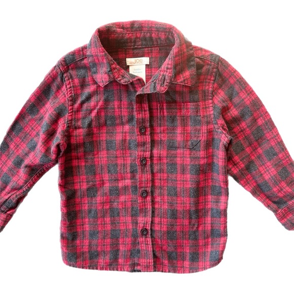 Joe Fresh Red Black Plaid Long Sleeve Button Down Shirt 3T Boys - Picture 1 of 4